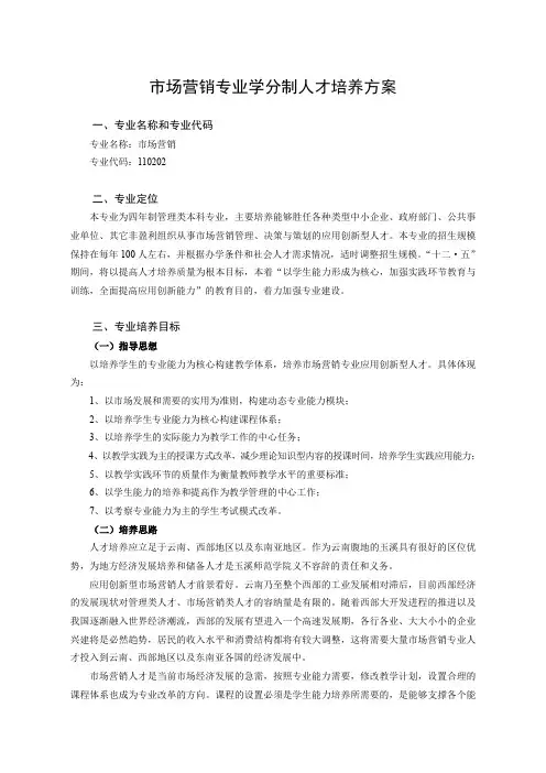 市场营销专业学分制