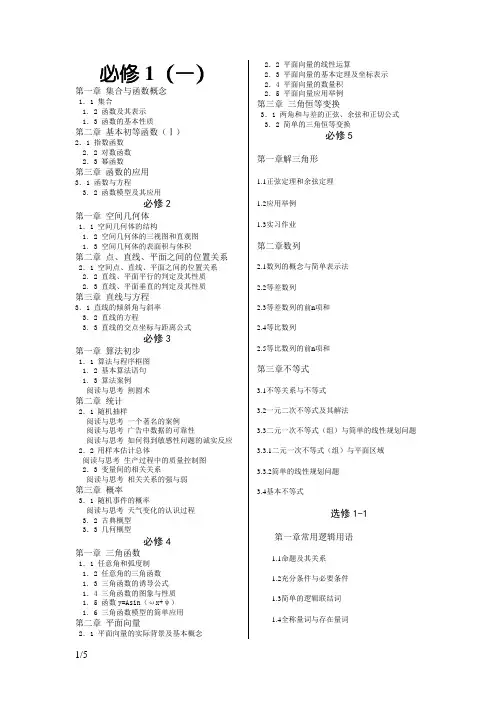 人教版高中数学目录