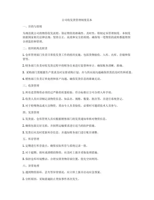 公司收发货管理制度范本