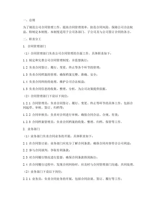 公司合同管理制度职责分工