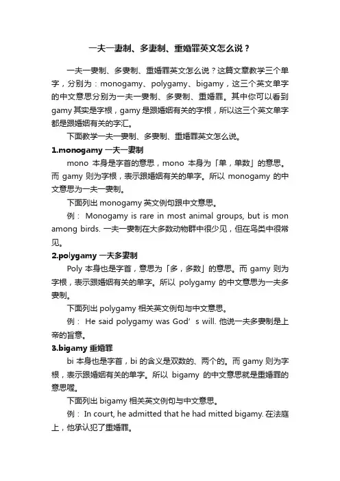 一夫一妻制、多妻制、重婚罪英文怎么说？