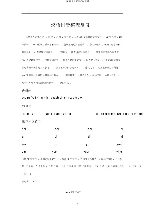 汉语拼音整理总结复习