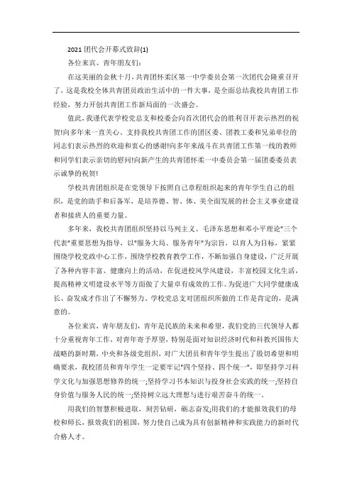 团代会开幕式致辞5篇