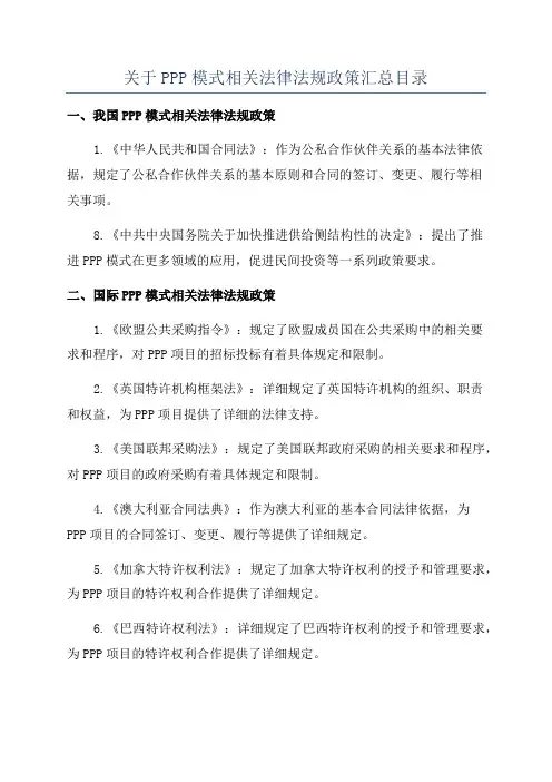 关于PPP模式相关法律法规政策汇总目录