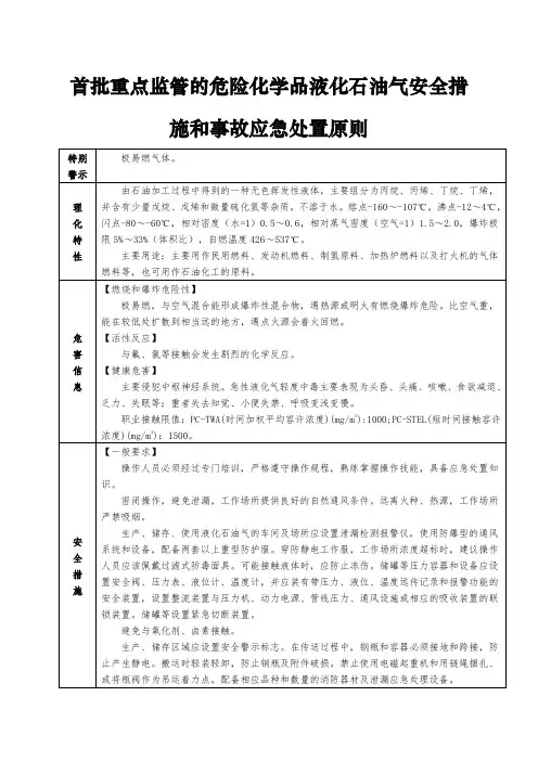 首批重点监管的危险化学品液化石油气安全措施和事故应急处置原则