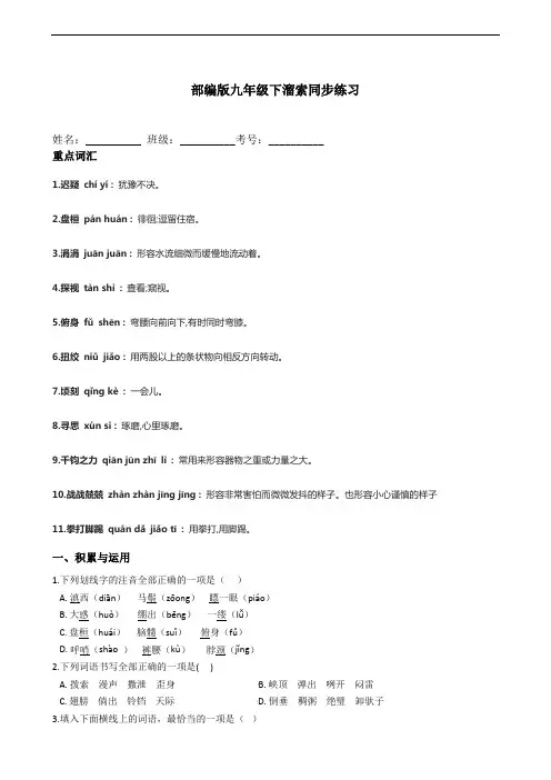 部编版语文九年级下册7《溜索》同步练习