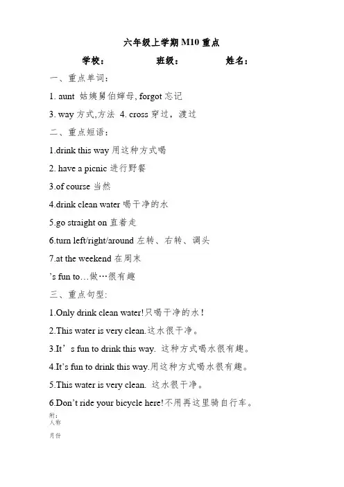 六年级英语上册重点知识清单Module10(外研版一起)