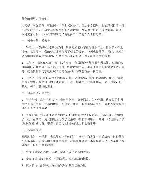 两创两争文明个人工作总结
