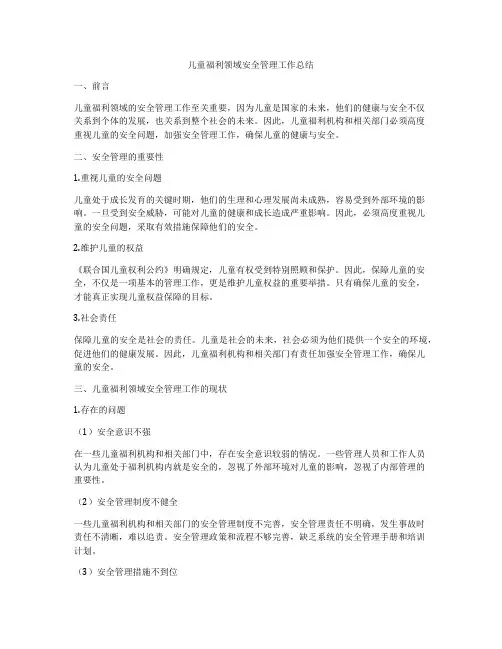 儿童福利领域安全管理工作总结