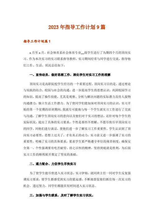 2023年指导工作计划9篇