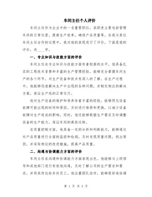 车间主任个人评价