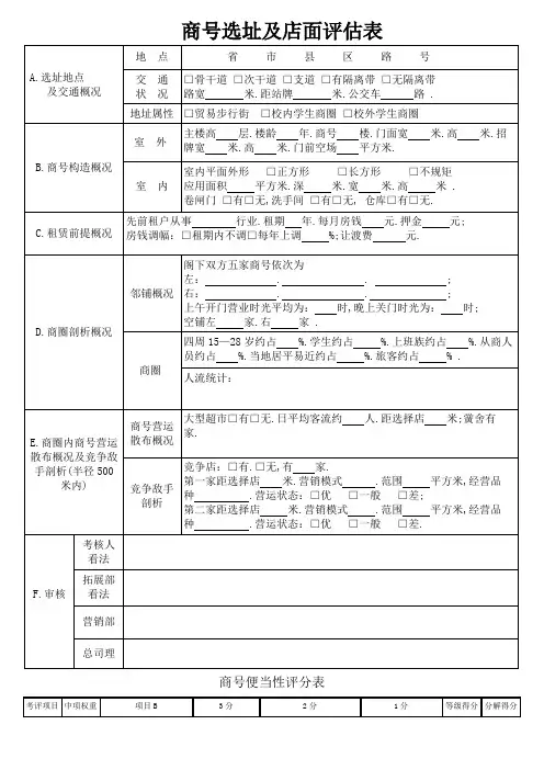 店铺选址及店面评估表