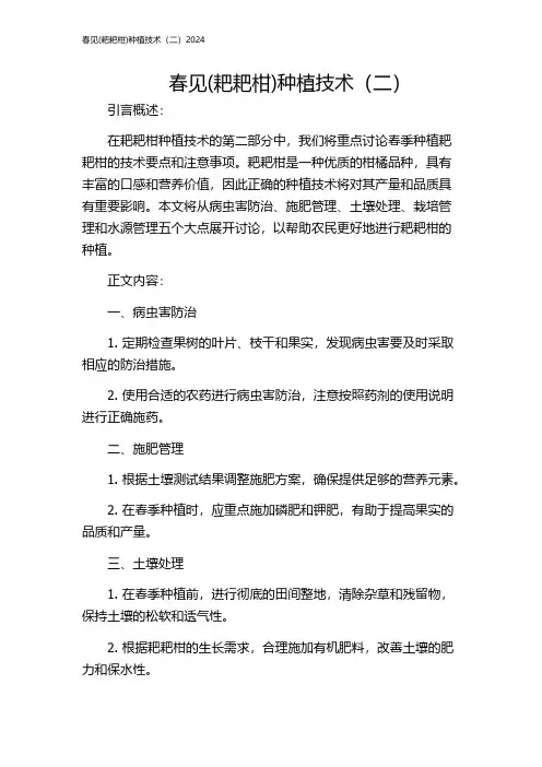 春见(耙耙柑)种植技术(二)2024