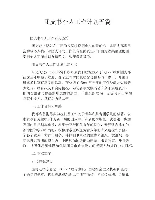 团支书个人工作计划五篇