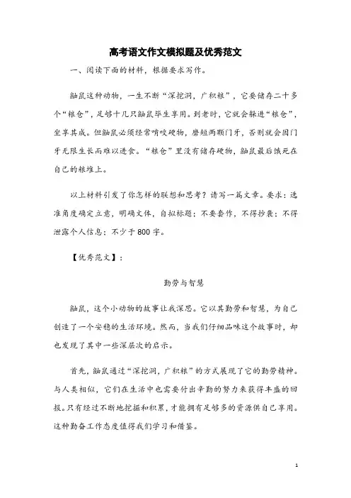 高考语文作文模拟题及优秀范文