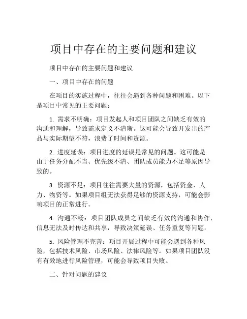 项目中存在的主要问题和建议
