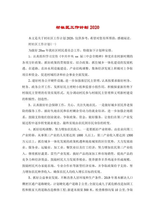 村社区工作计划2020