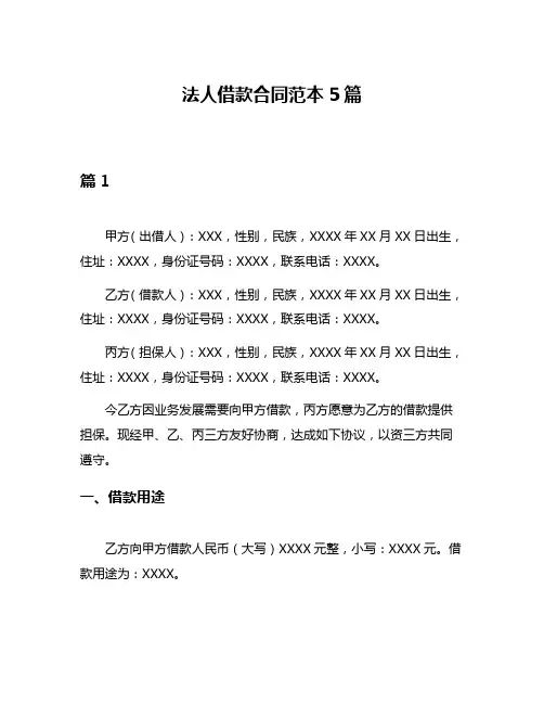 法人借款合同范本5篇