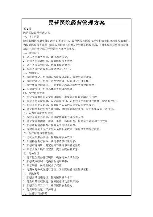 民营医院经营管理方案