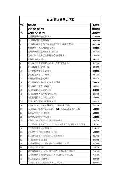 2016浙江省重大项目