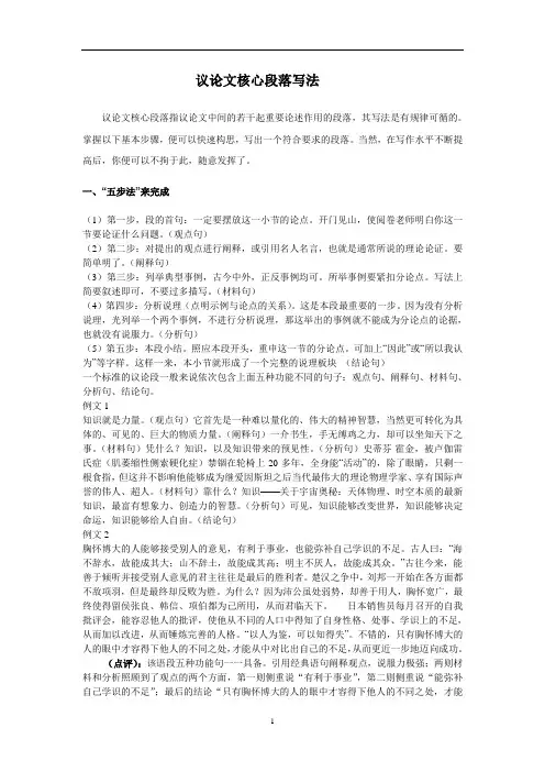 高中作文 写作议论文核心段落五步法+巧妙用例-高考语文冲刺复习