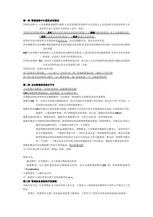 自考管理系统中计算机应用各章要点