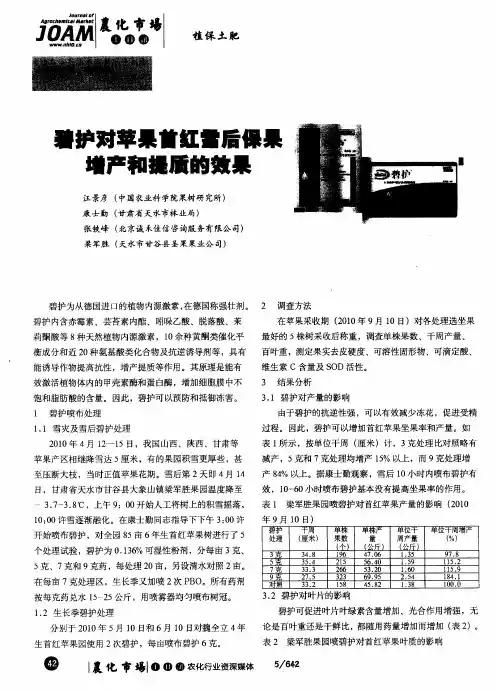碧护对苹果首红雪后保果增产和提质的效果