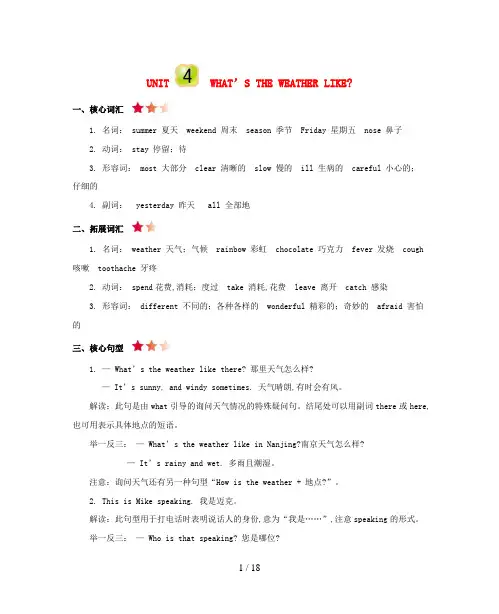 来凤县某小学六年级英语下册 Unit 4 What’s the weather like知识清单素材