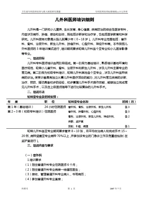 小儿外科医师培训细则