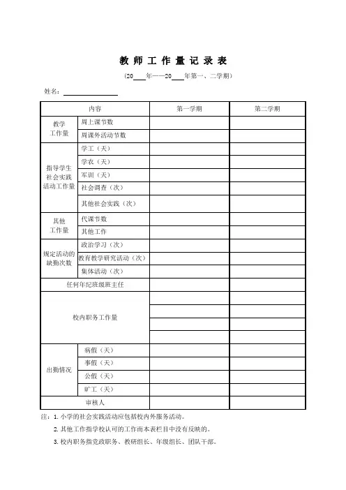 教师工作量记录表