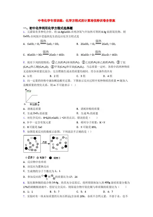 中考化学专项训练：化学方程式的计算培优特训卷含答案