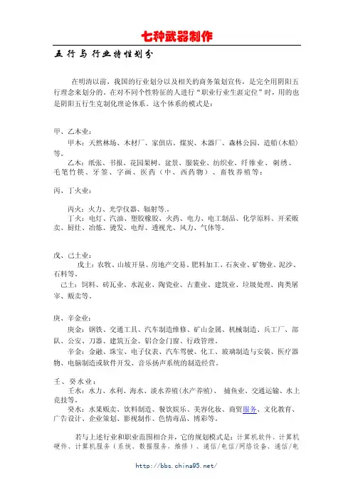 五行与行业特性划分