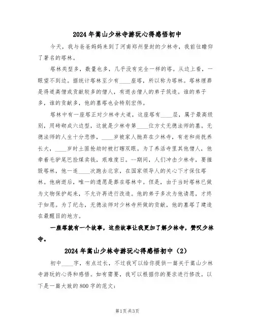 2024年嵩山少林寺游玩心得感悟初中(2篇)