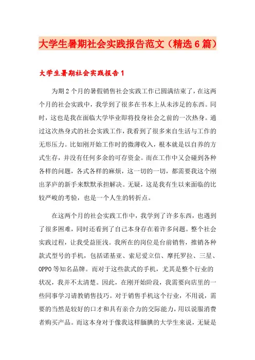大学生暑期社会实践报告范文(精选6篇)
