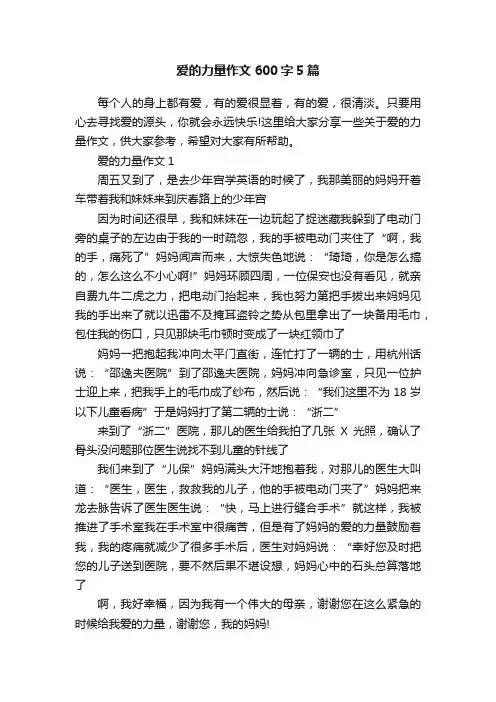 爱的力量作文600字5篇
