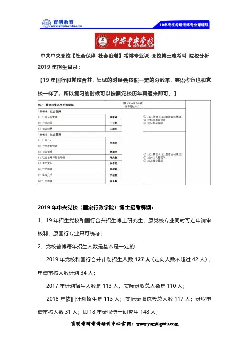 中共中央党校【社会保障 社会治理】考博专业课 党校博士难考吗 院校分析