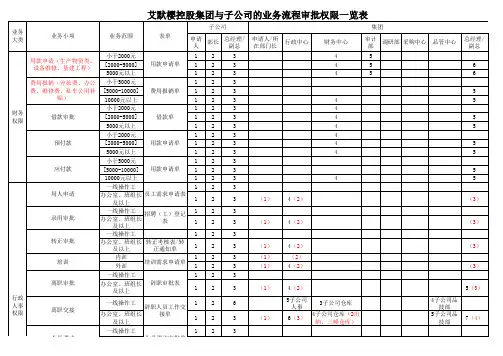 集团与子公司的财务、行政人事、采购业务流程权限一览表