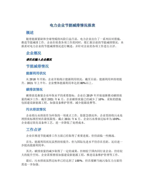 电力企业节能减排情况报表