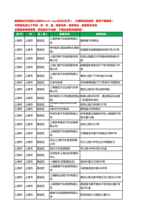 2020新版上海市上海市嘉定区汽车租赁工商企业公司商家名录名单联系电话号码地址大全86家