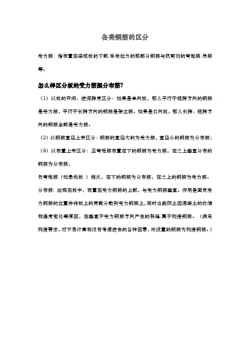 架立筋、负弯矩筋、贯通筋、拉结筋、分布筋、腰筋(腹筋)、受力筋的区分
