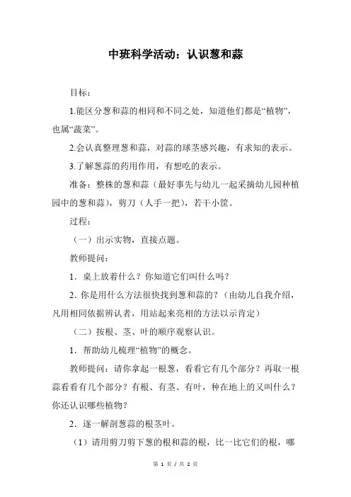 中班科学活动：认识葱和蒜