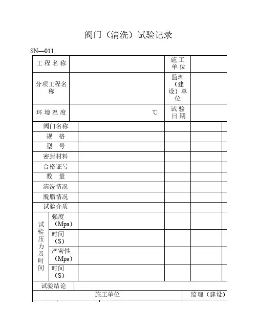 鲁SN-011阀门(清洗)试验记录