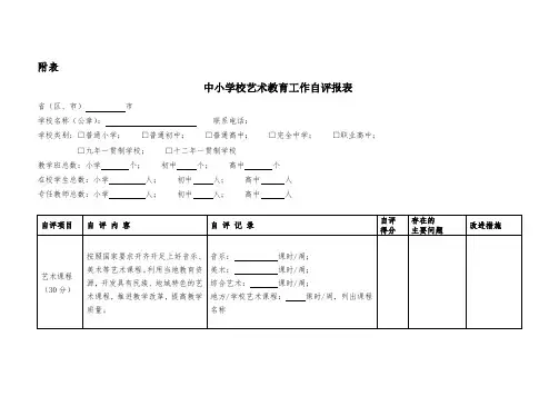 中小学校艺术教育工作自评报表(附表)