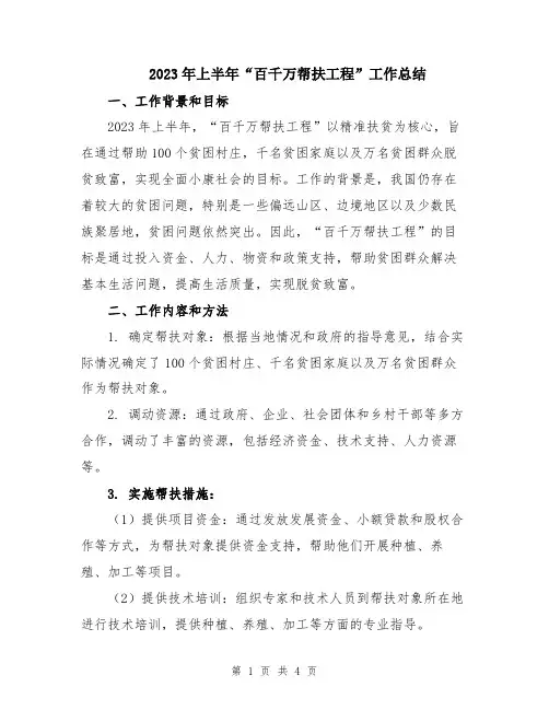 2023年上半年“百千万帮扶工程”工作总结