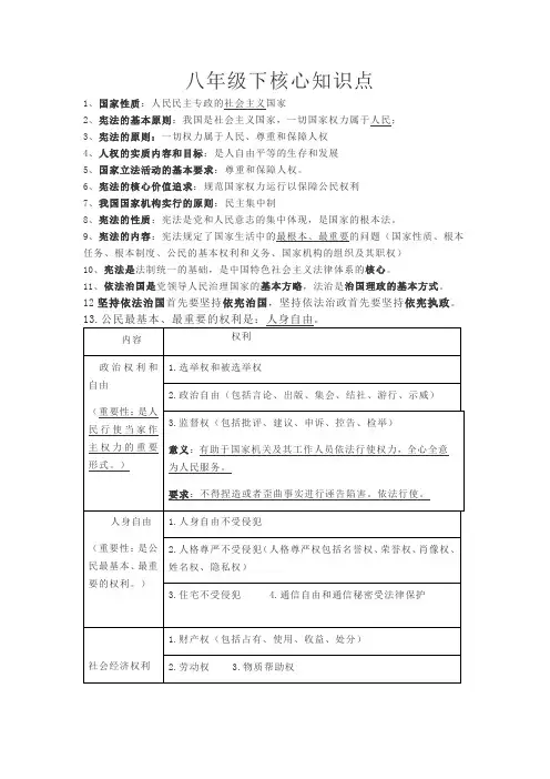 部编版道德与法治八年级下册核心知识点整理
