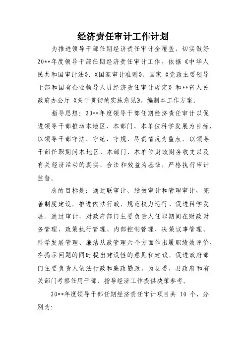 经济责任审计工作计划