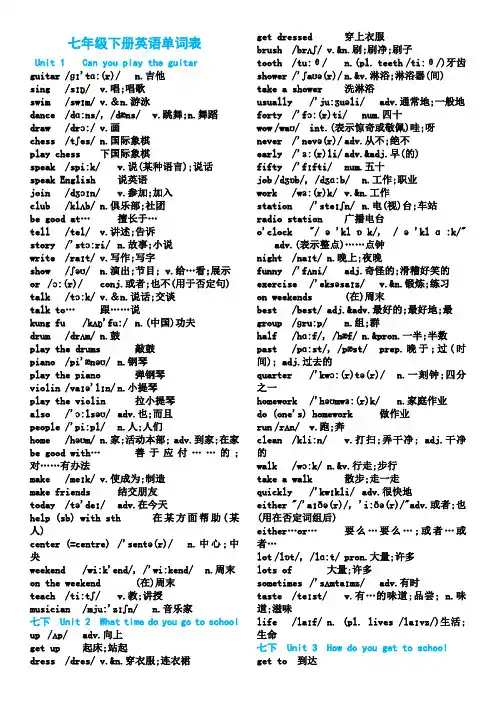 (完整)七年级下册英语单词表(带音标)