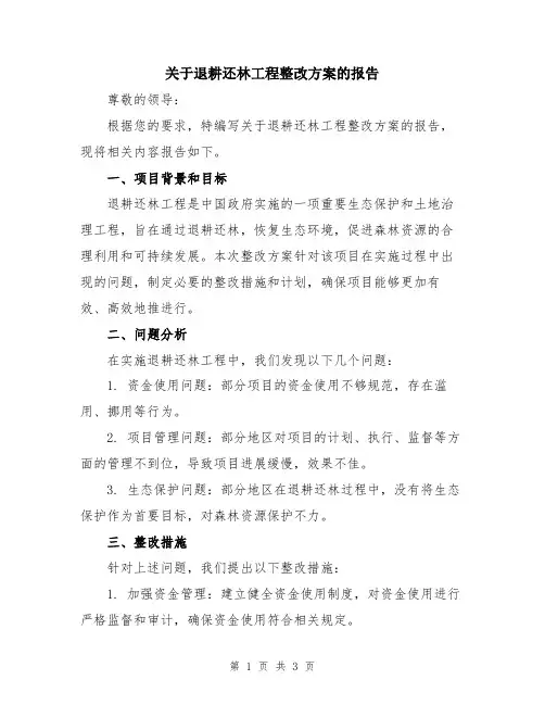 关于退耕还林工程整改方案的报告
