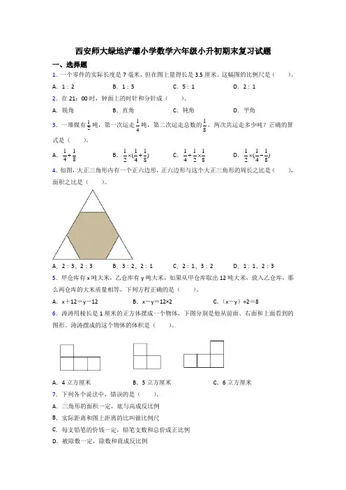 西安师大绿地浐灞小学数学六年级小升初期末复习试题