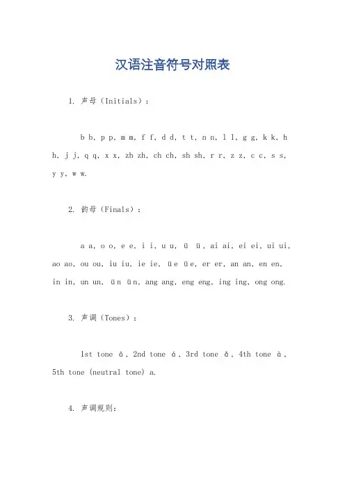 汉语注音符号对照表